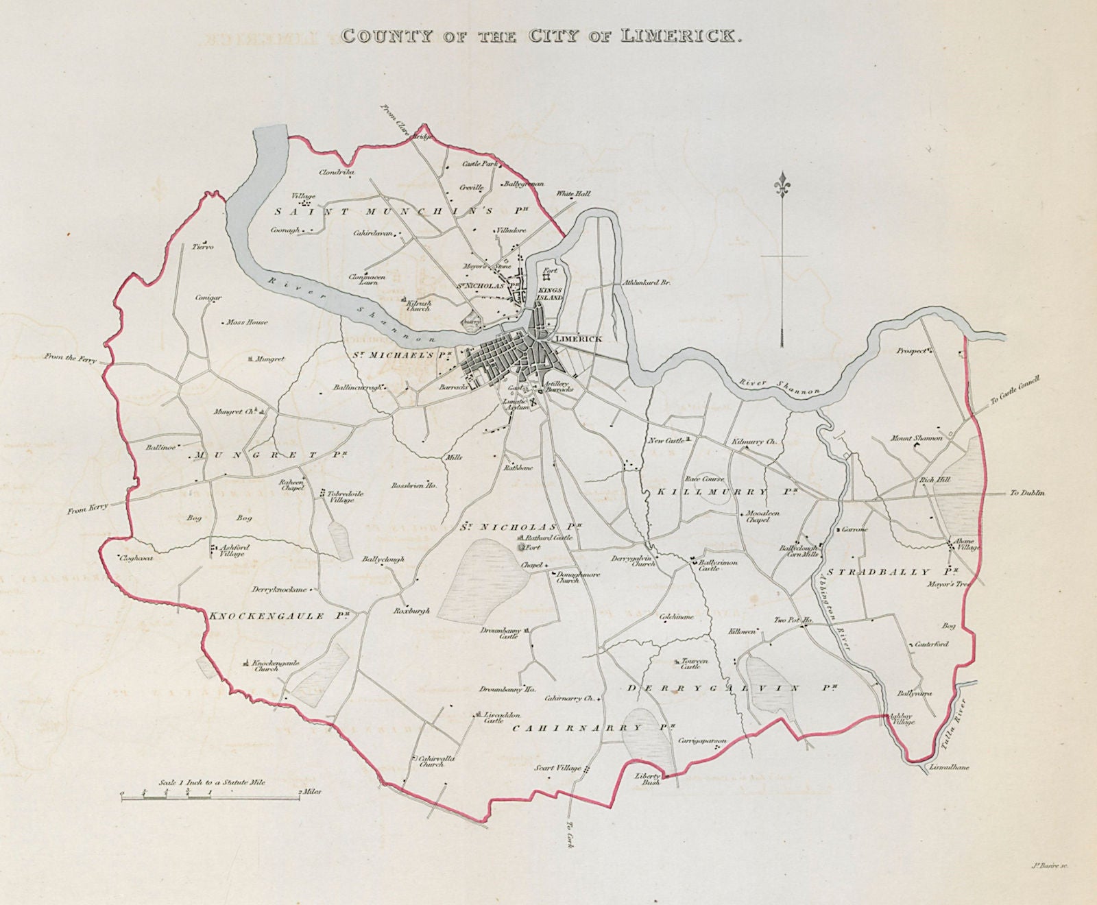 'COUNTY OF THE CITY OF LIMERICK' town/borough plan. REFORM ACT. Munster 1832 map